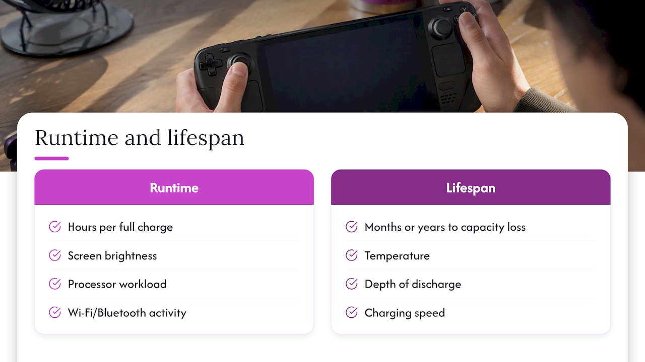 Runtime and lifespan battery factors compared